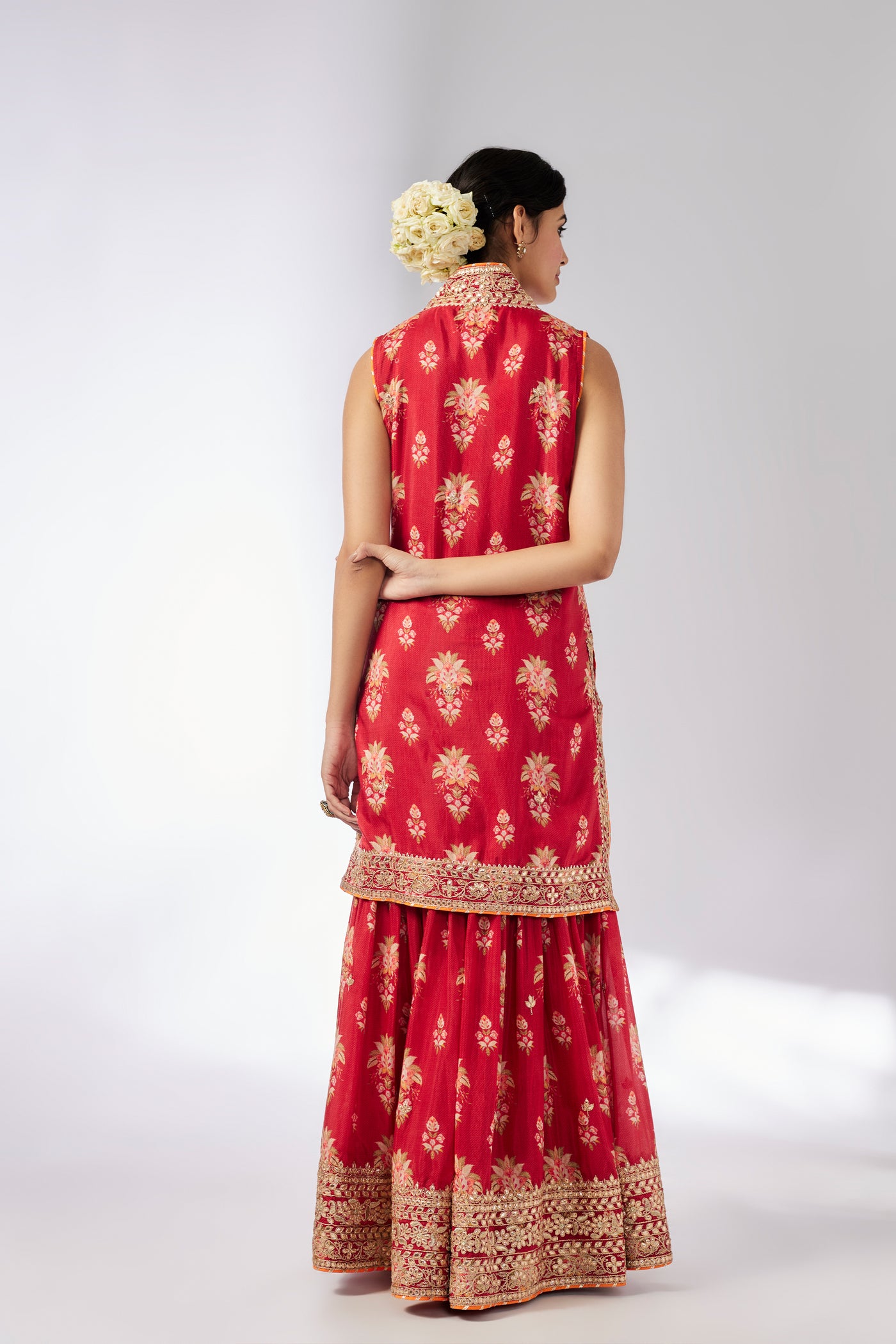 Gopi Vaid Dhriti Sleeveless Sharara Set Red indian designer wear online shopping melange singapore
