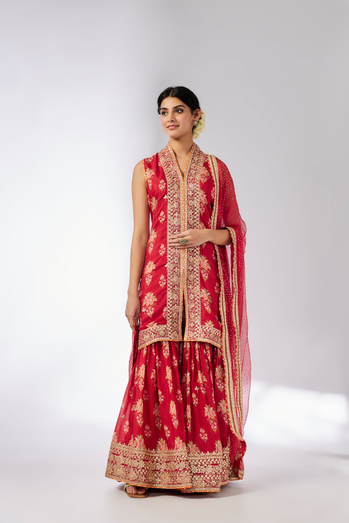 Gopi Vaid Dhriti Sleeveless Sharara Set Red indian designer wear online shopping melange singapore
