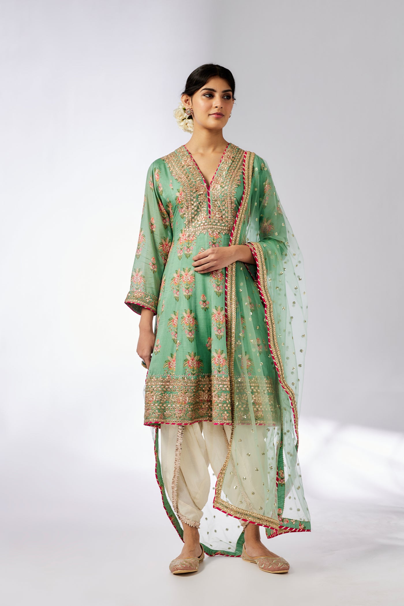 Gopi Vaid Ekta AG Dhoti Set Mint indian designer wear online shopping melange singapore