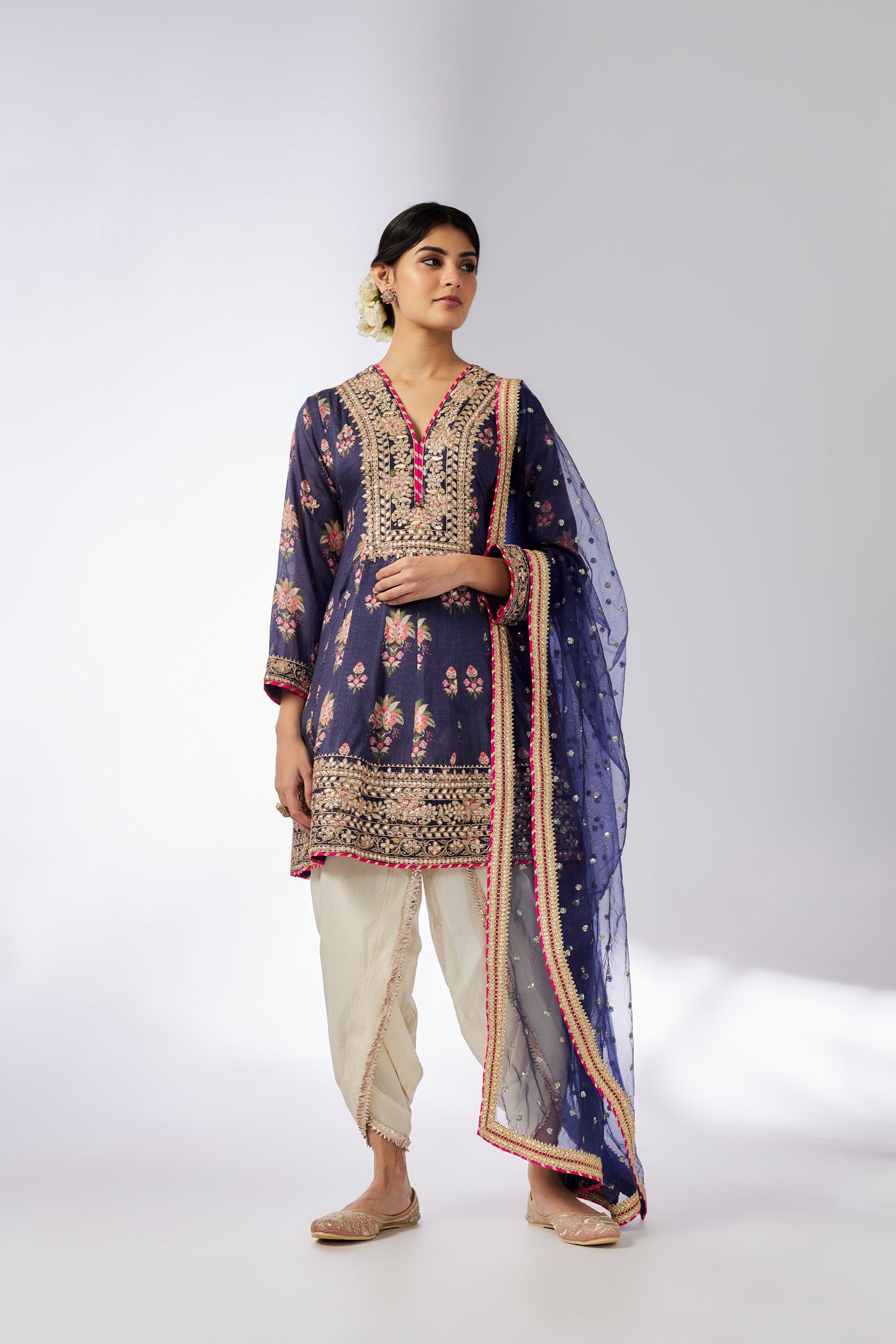 Gopi Vaid Ekta AG Dhoti Set Navy indian designer wear online shopping melange singapore
