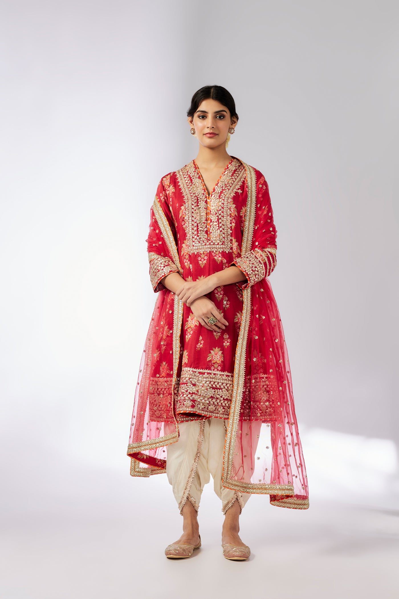 Gopi Vaid Ekta AG Dhoti Set Red indian designer wear online shopping melange singapore