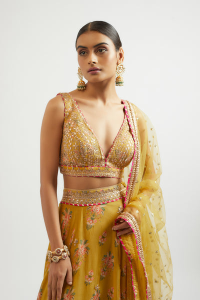 Gopi Vaid Esha Lehenga Set Mustard indian designer wear online shopping melange singapore