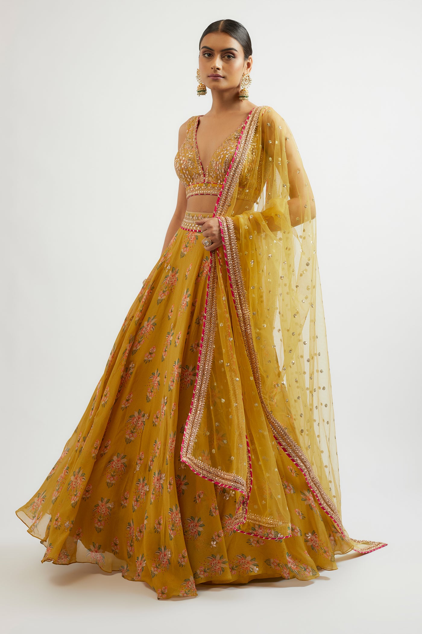 Gopi Vaid Esha Lehenga Set Mustard indian designer wear online shopping melange singapore