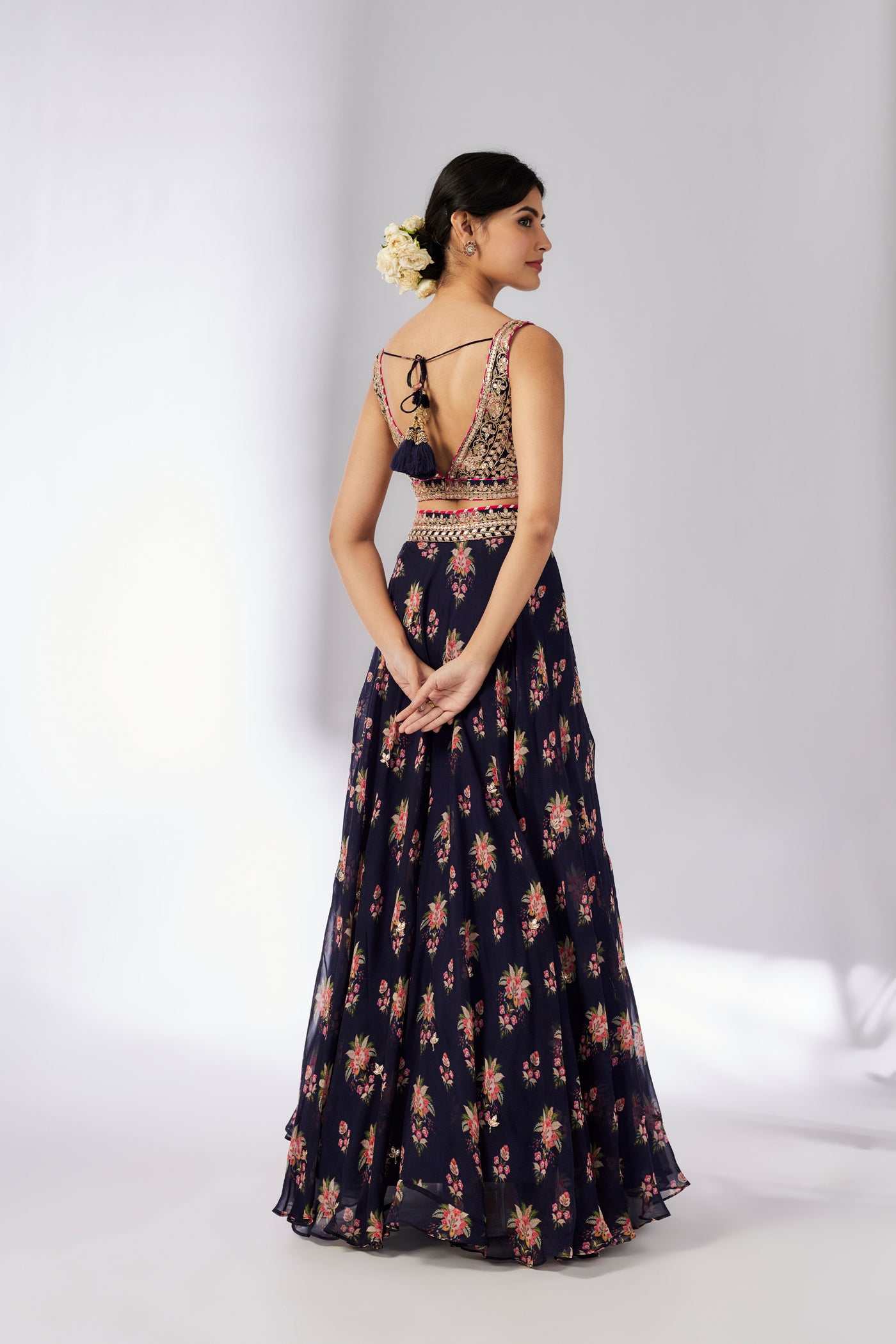 Gopi Vaid Esha Lehenga Set Navy indian designer wear online shopping melange singapore