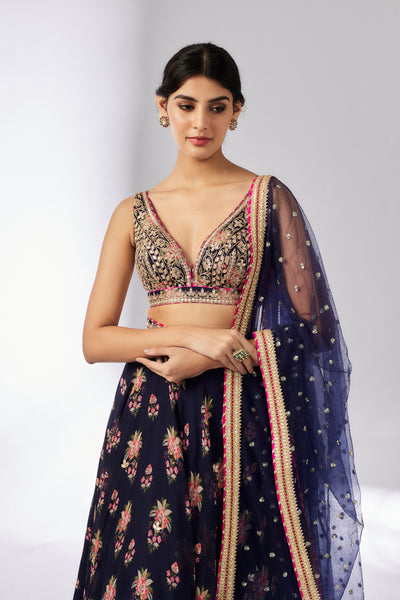 Gopi Vaid Esha Lehenga Set Navy indian designer wear online shopping melange singapore