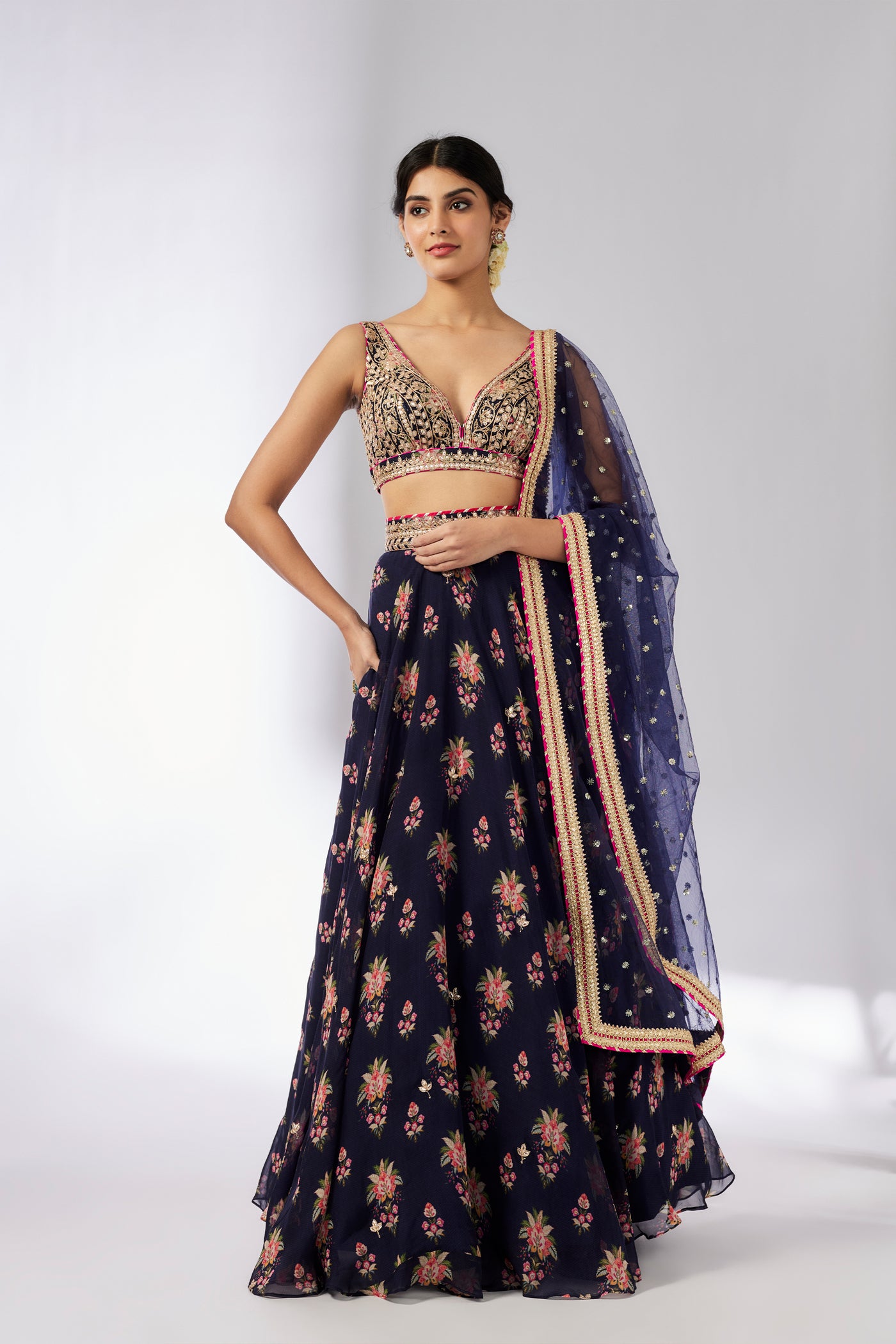 Gopi Vaid Esha Lehenga Set Navy indian designer wear online shopping melange singapore