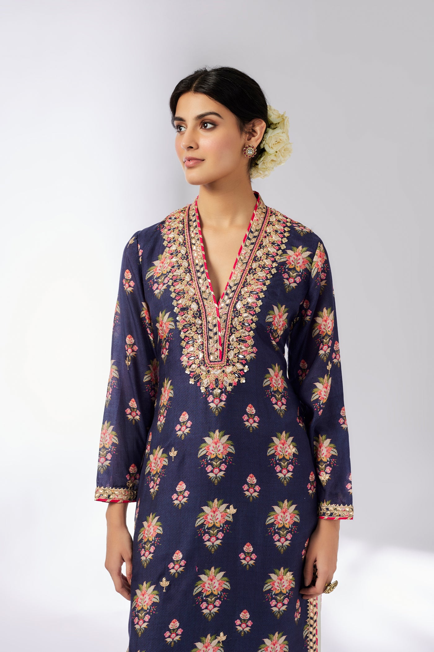 Gopi Vaid Gargi Tunic Navy indian designer wear online shopping melange singapore