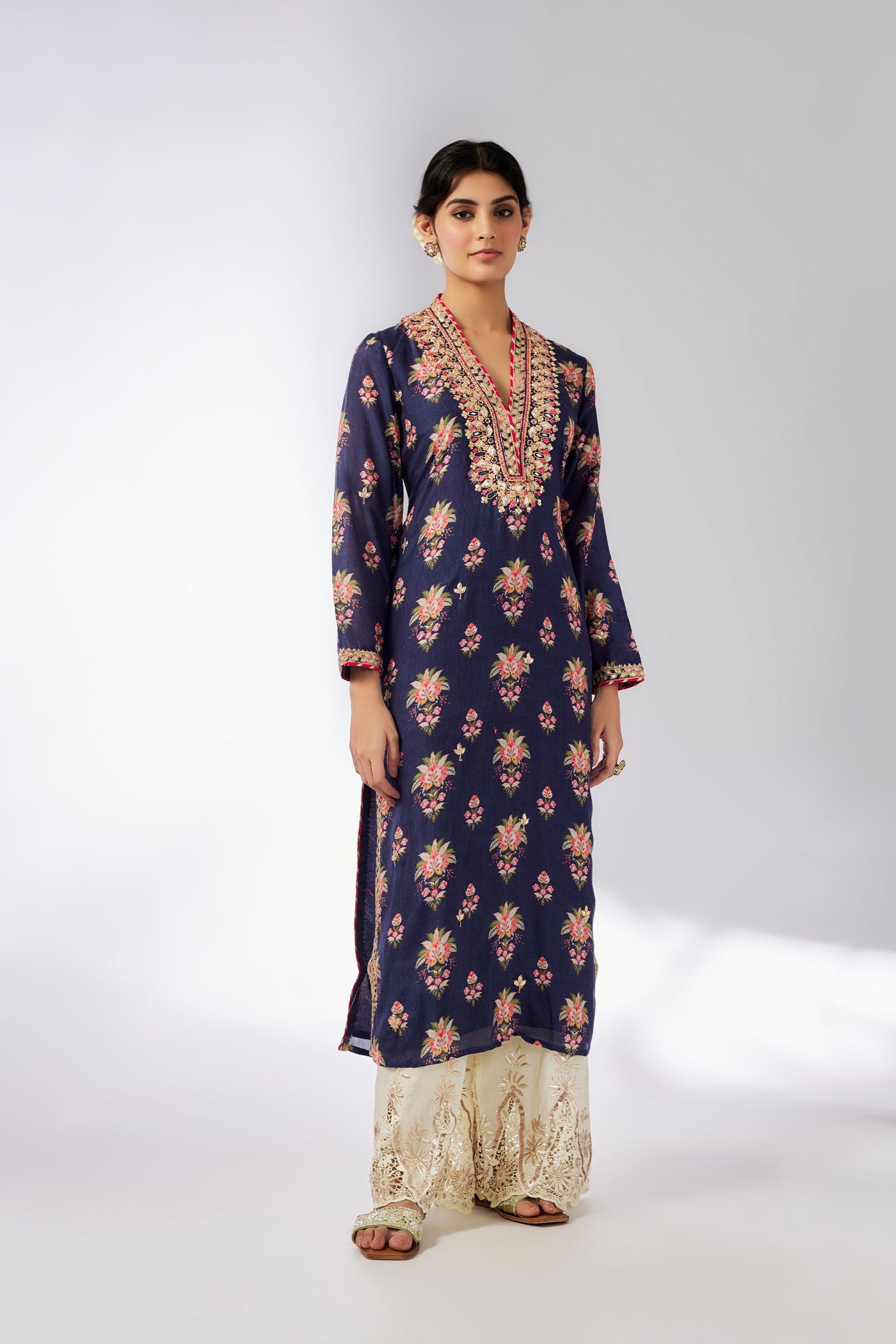 Gopi Vaid Gargi Tunic Navy indian designer wear online shopping melange singapore