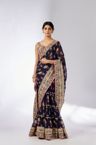 Gopi Vaid Mahira Saree Set Navy indian designer wear online shopping melange singapore