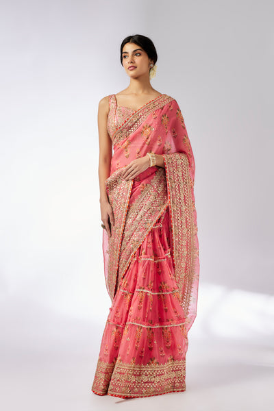 Gopi Vaid Mahira Saree Set Pink indian designer wear online shopping melange singapore