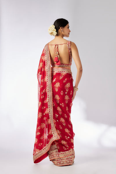 Gopi Vaid Mahira Saree Set Red indian designer wear online shopping melange singapore