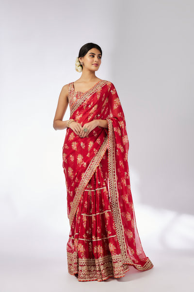 Gopi Vaid Mahira Saree Set Red indian designer wear online shopping melange singapore