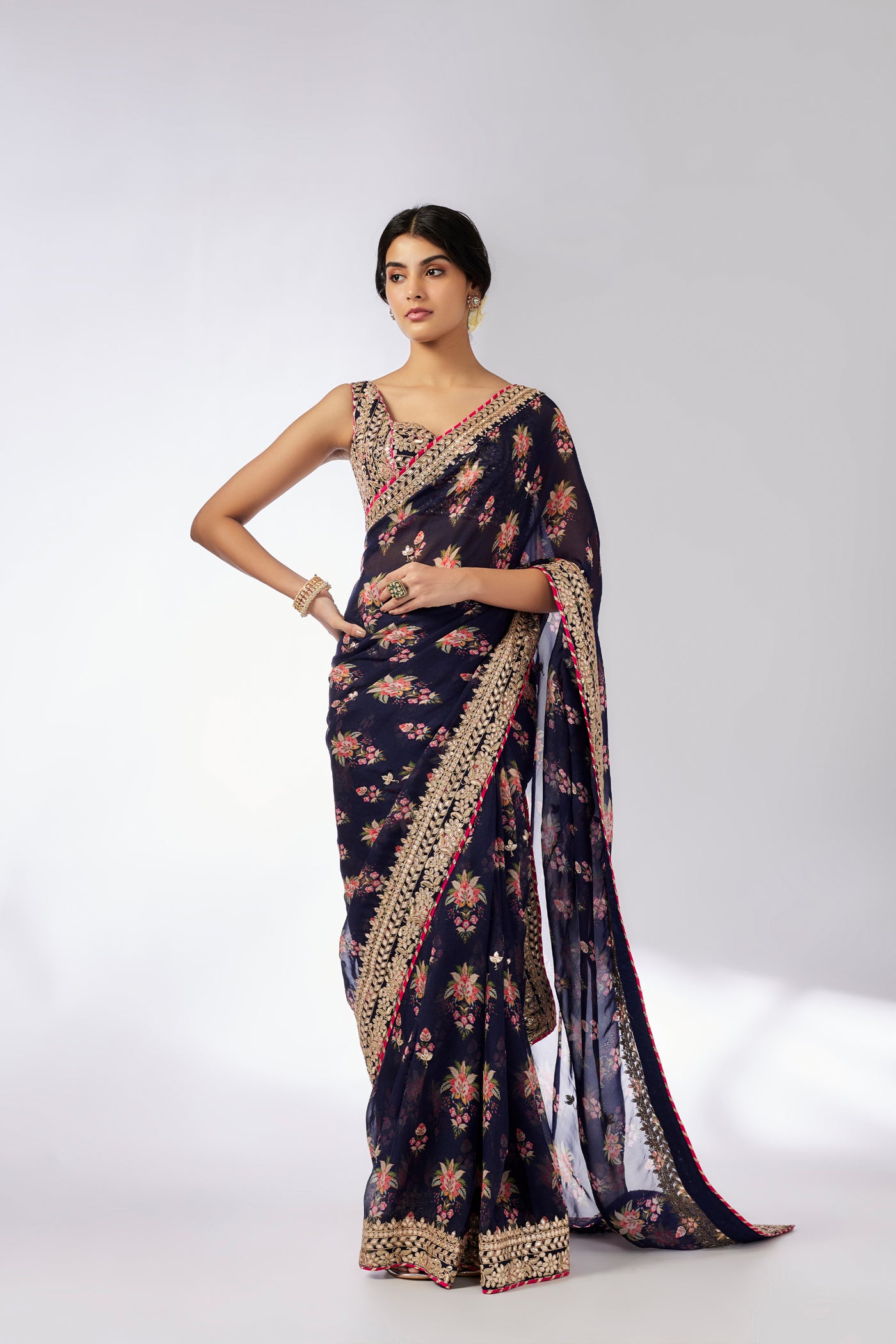 Gopi Vaid Masoom Saree Set Navy indian designer wear online shopping melange singapore