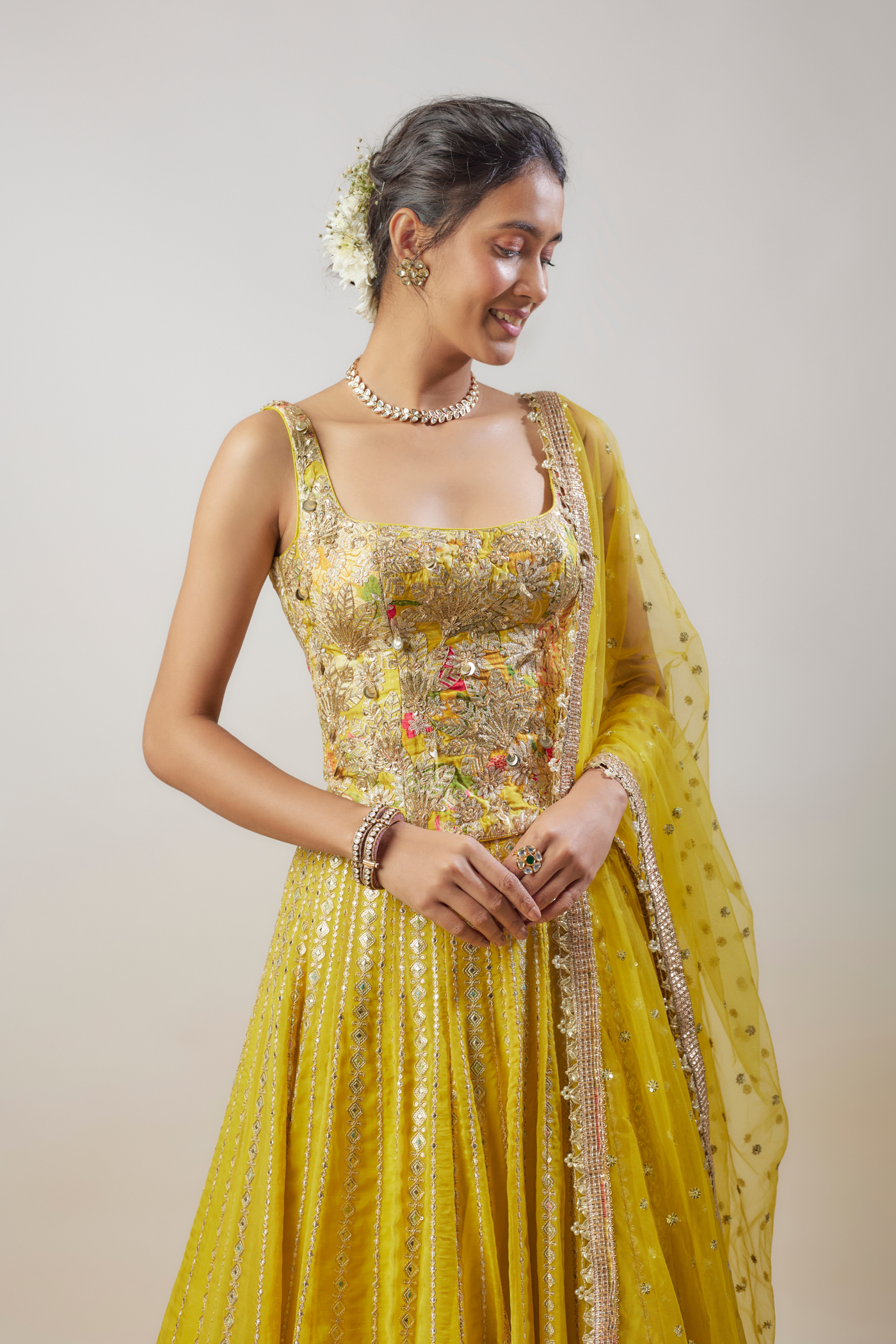 Gopi Vaid Mia Lehenga Set Yellow Melange Singapore Online Shopping Womenswear