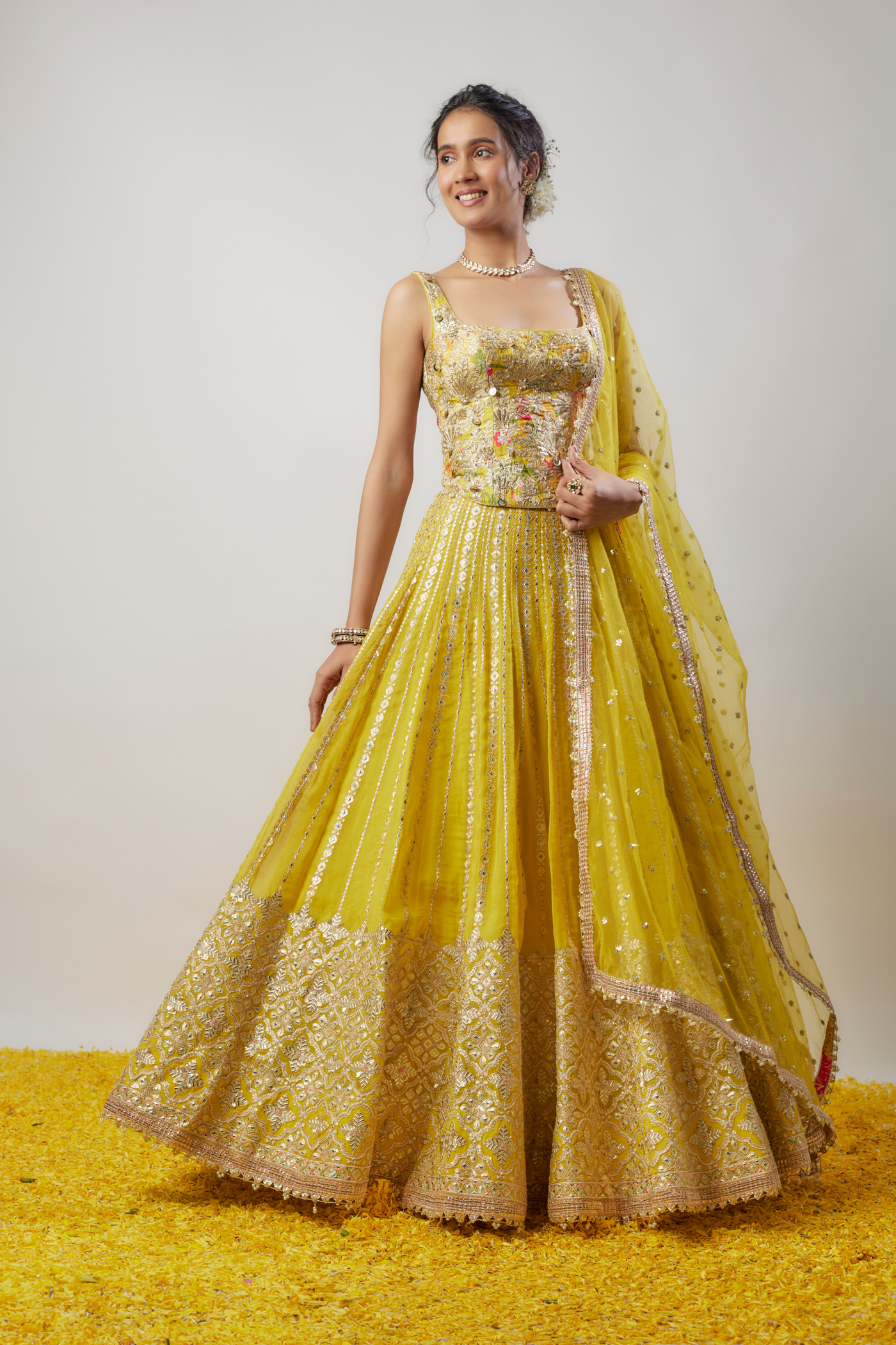 Gopi Vaid Mia Lehenga Set Yellow Melange Singapore Online Shopping Womenswear