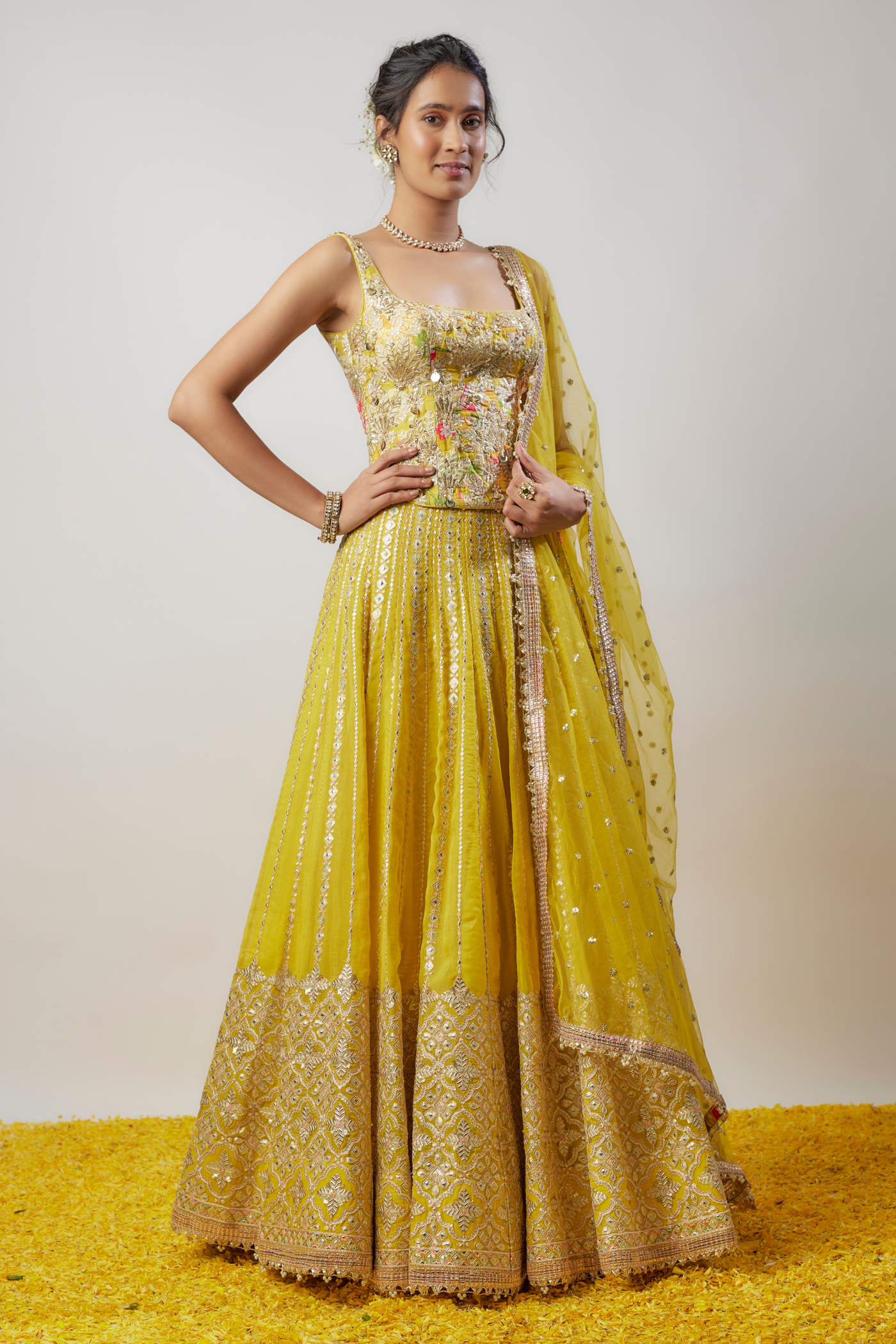 Gopi Vaid Mia Lehenga Set Yellow Melange Singapore Online Shopping Womenswear