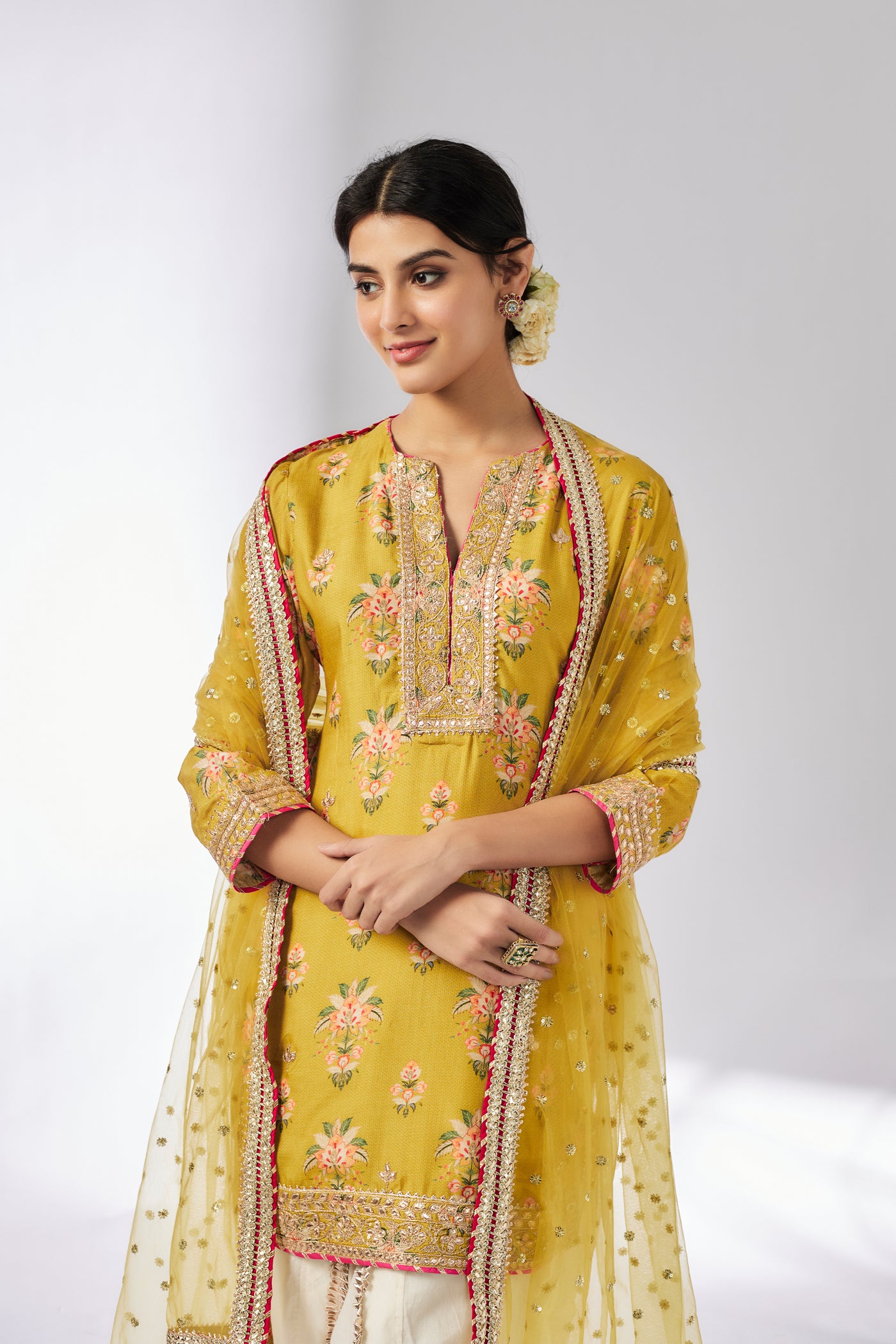 Gopi Vaid Moulika Dhoti Set Mustard indian designer wear online shopping melange singapore