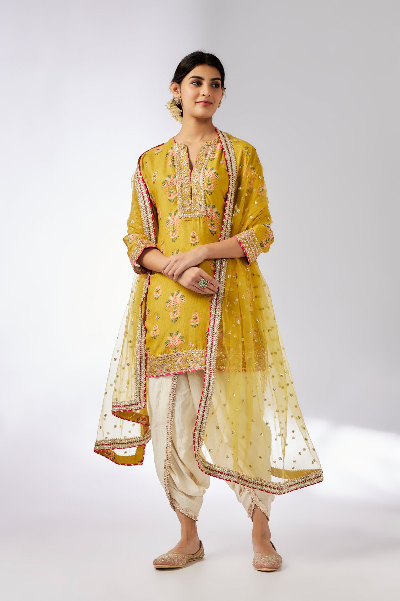 Gopi Vaid Moulika Dhoti Set Mustard indian designer wear online shopping melange singapore