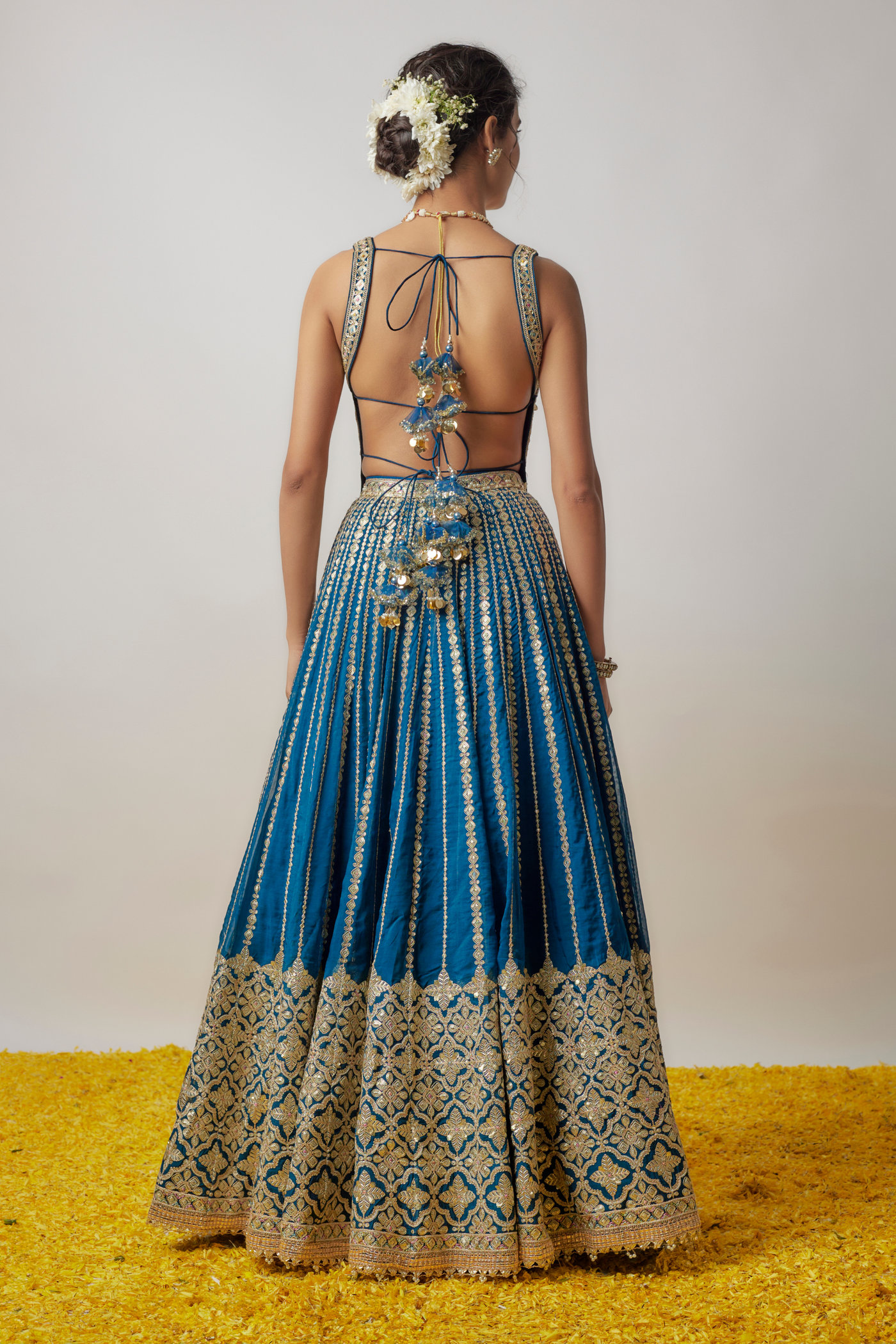 Gopi Vaid Nila Lehenga Set Blue Melange Singapore Online Shopping Womenswear