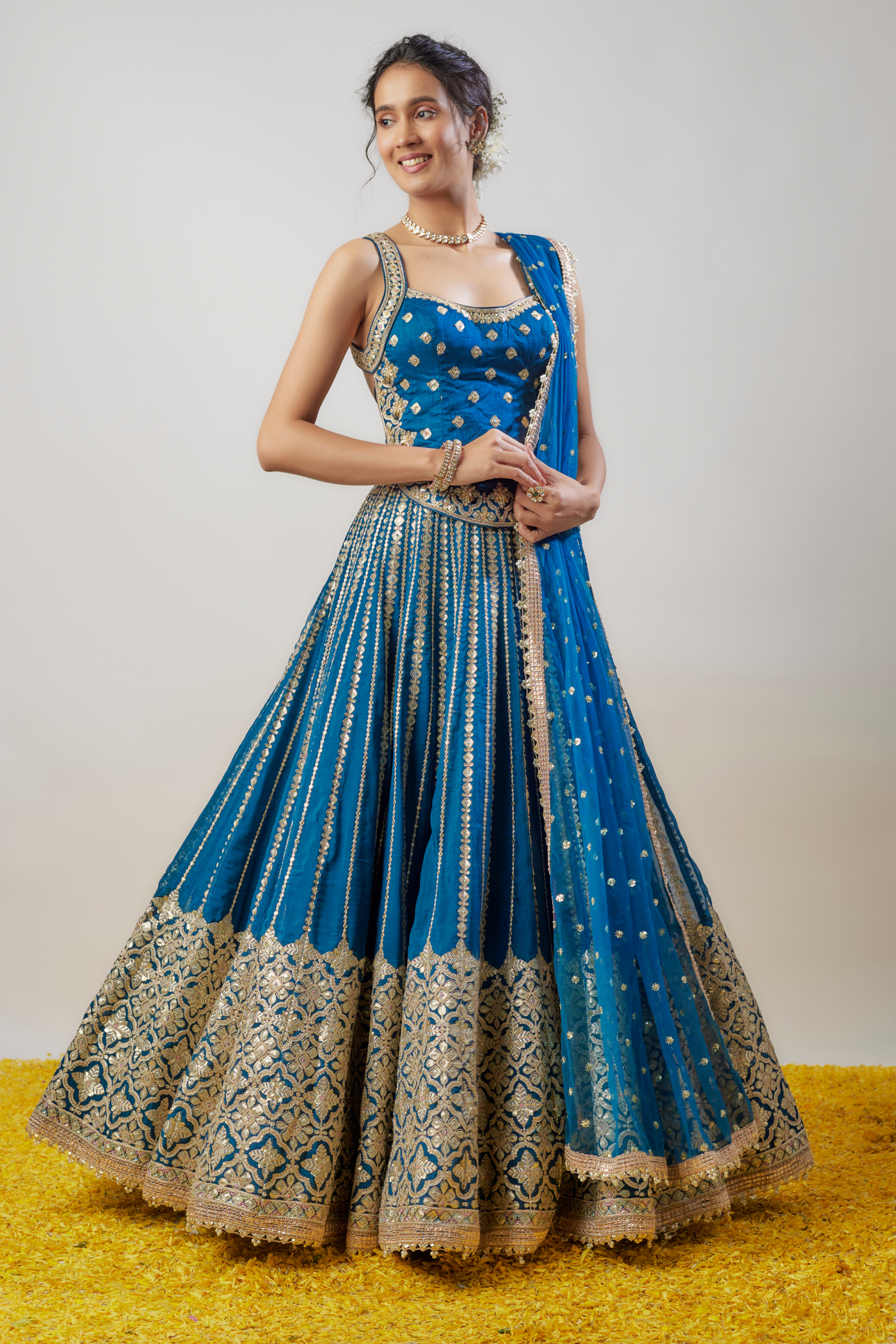 Gopi Vaid Nila Lehenga Set Blue Melange Singapore Online Shopping Womenswear