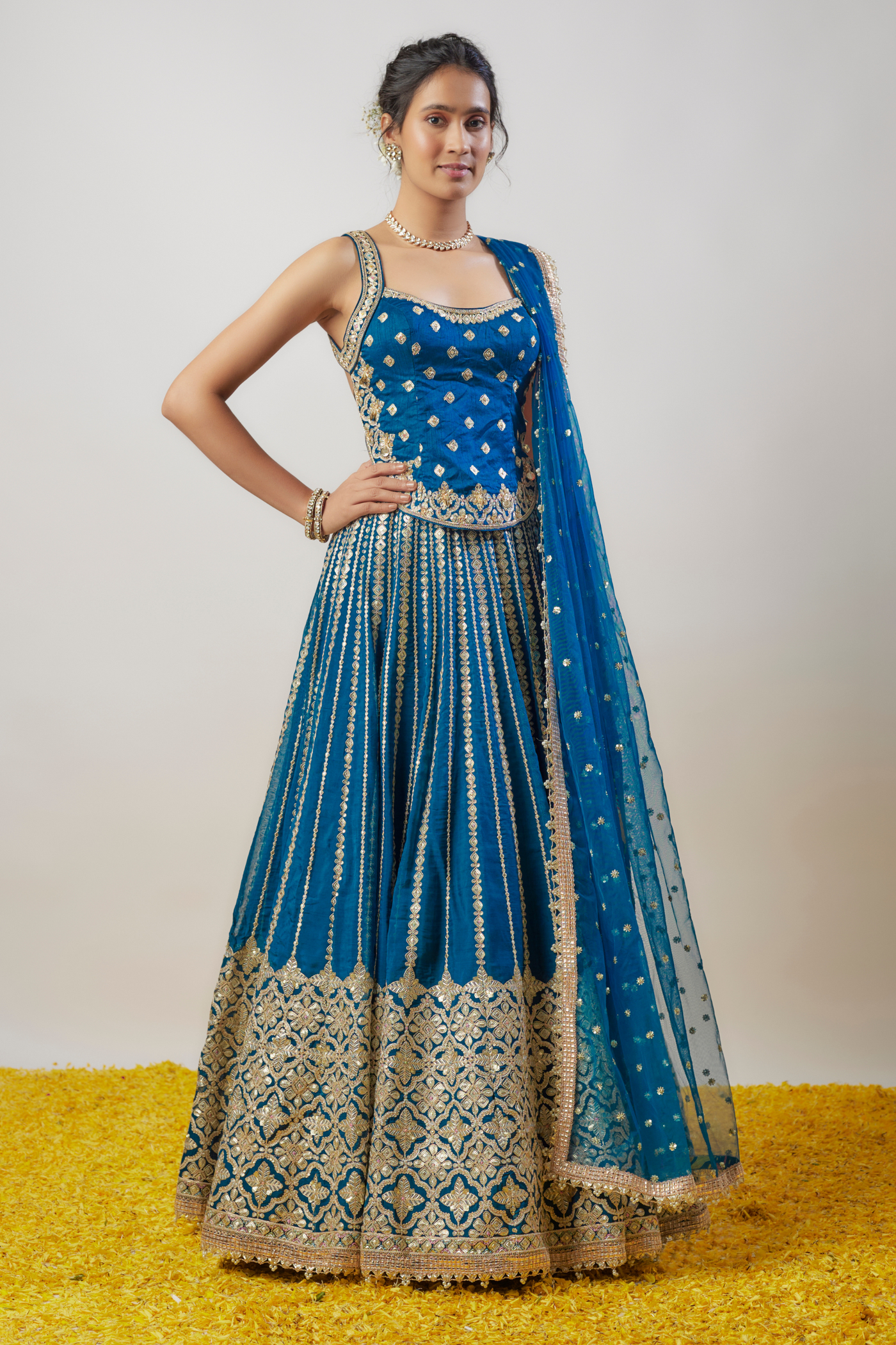 Gopi Vaid Nila Lehenga Set Blue Melange Singapore Online Shopping Womenswear