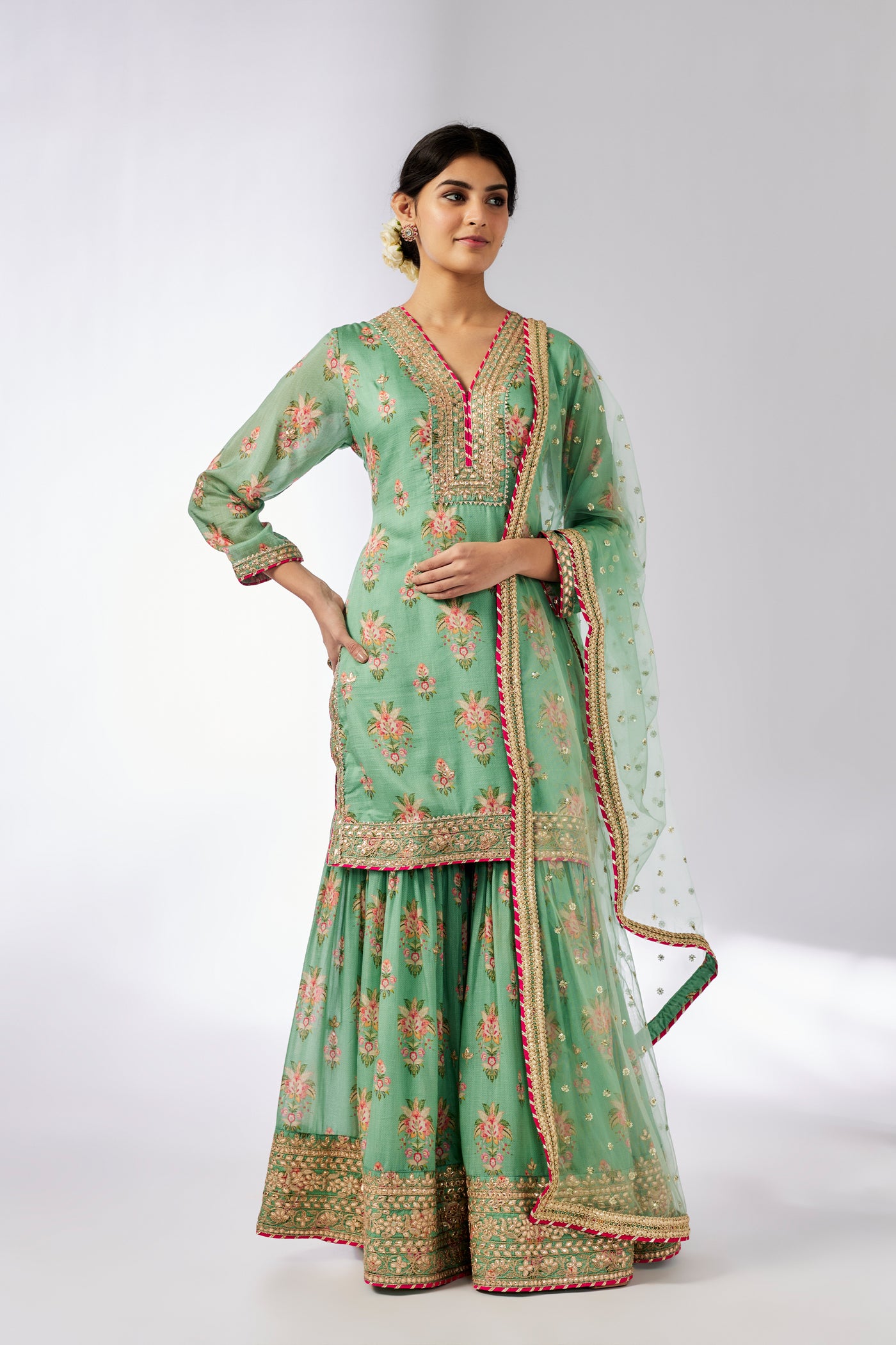 Gopi Vaid Sadhna Sharara Set Mint indian designer wear online shopping melange singapore