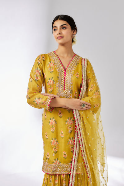 Gopi Vaid Sadhna Sharara Set Mustard indian designer wear online shopping melange singapore