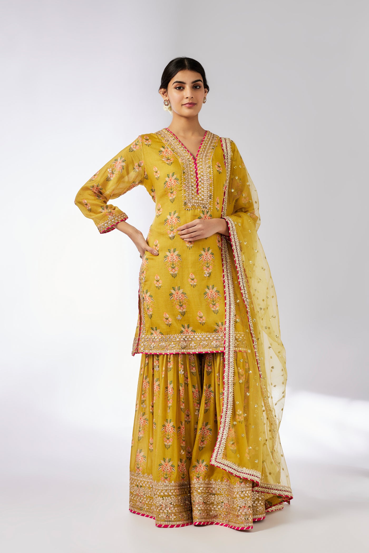 Gopi Vaid Sadhna Sharara Set Mustard indian designer wear online shopping melange singapore