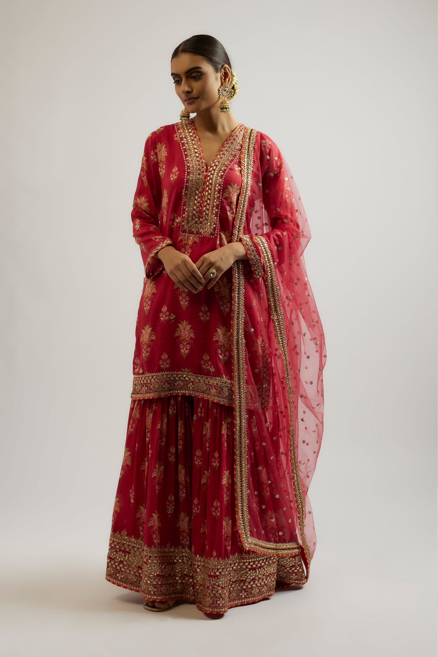 Gopi Vaid Sadhna Sharara Set Red indian designer wear online shopping melange singapore