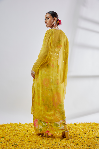 Saisha Drape Skirt Set Melange Singapore Online Shopping Indian Designer Wear Gopi Vaid Yellow