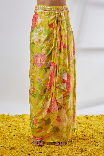 Saisha Drape Skirt Set Melange Singapore Online Shopping Indian Designer Wear Gopi Vaid Yellow