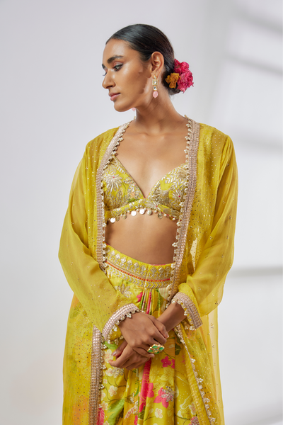 Saisha Drape Skirt Set Melange Singapore Online Shopping Indian Designer Wear Gopi Vaid Yellow