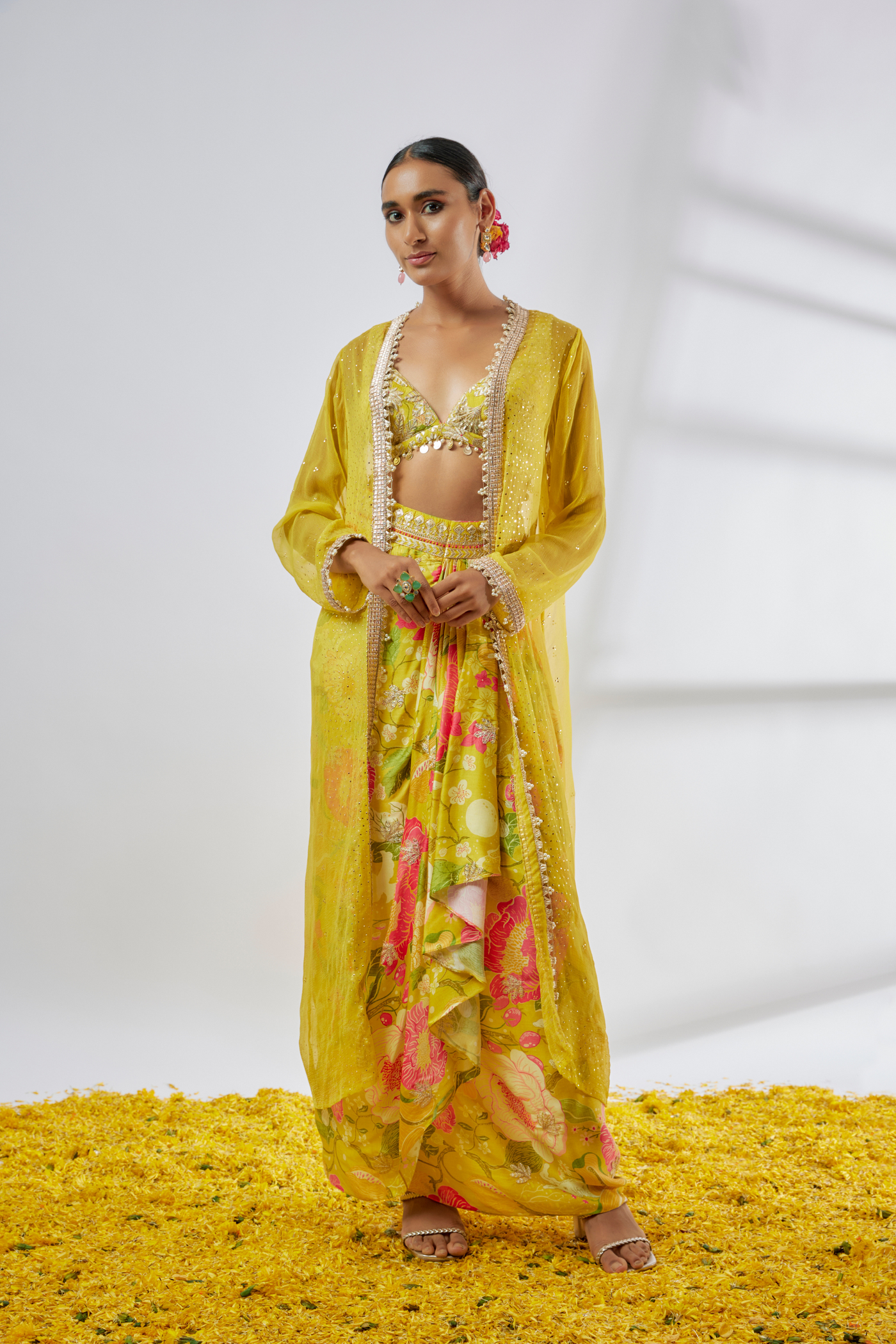 Saisha Drape Skirt Set Melange Singapore Online Shopping Indian Designer Wear Gopi Vaid Yellow