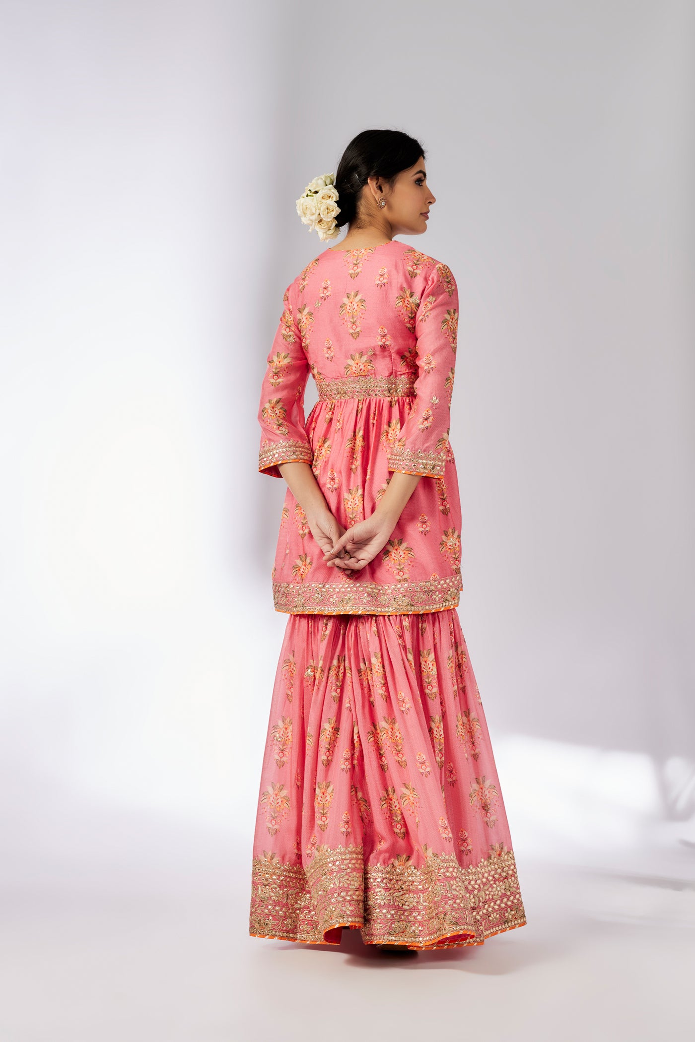 Gopi Vaid Samiksha Peplum Sharara Set Pink indian designer wear online shopping melange singapore
