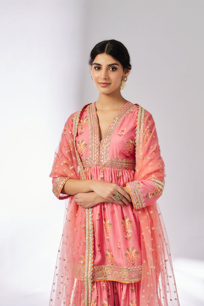 Gopi Vaid Samiksha Peplum Sharara Set Pink indian designer wear online shopping melange singapore
