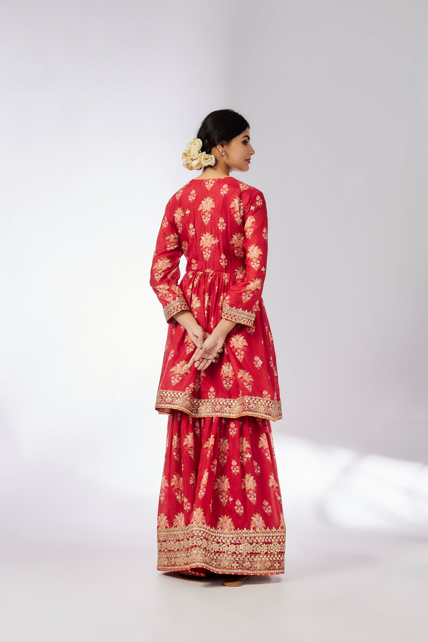 Gopi Vaid Samiksha Peplum Sharara Set Red indian designer wear online shopping melange singapore
