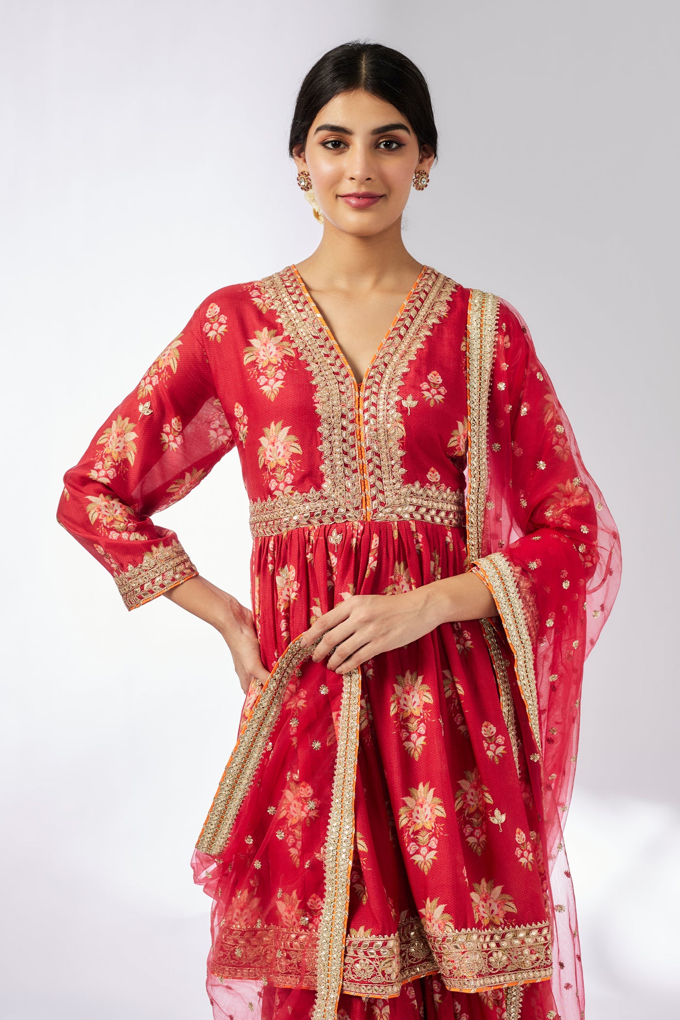 Gopi Vaid Samiksha Peplum Sharara Set Red indian designer wear online shopping melange singapore
