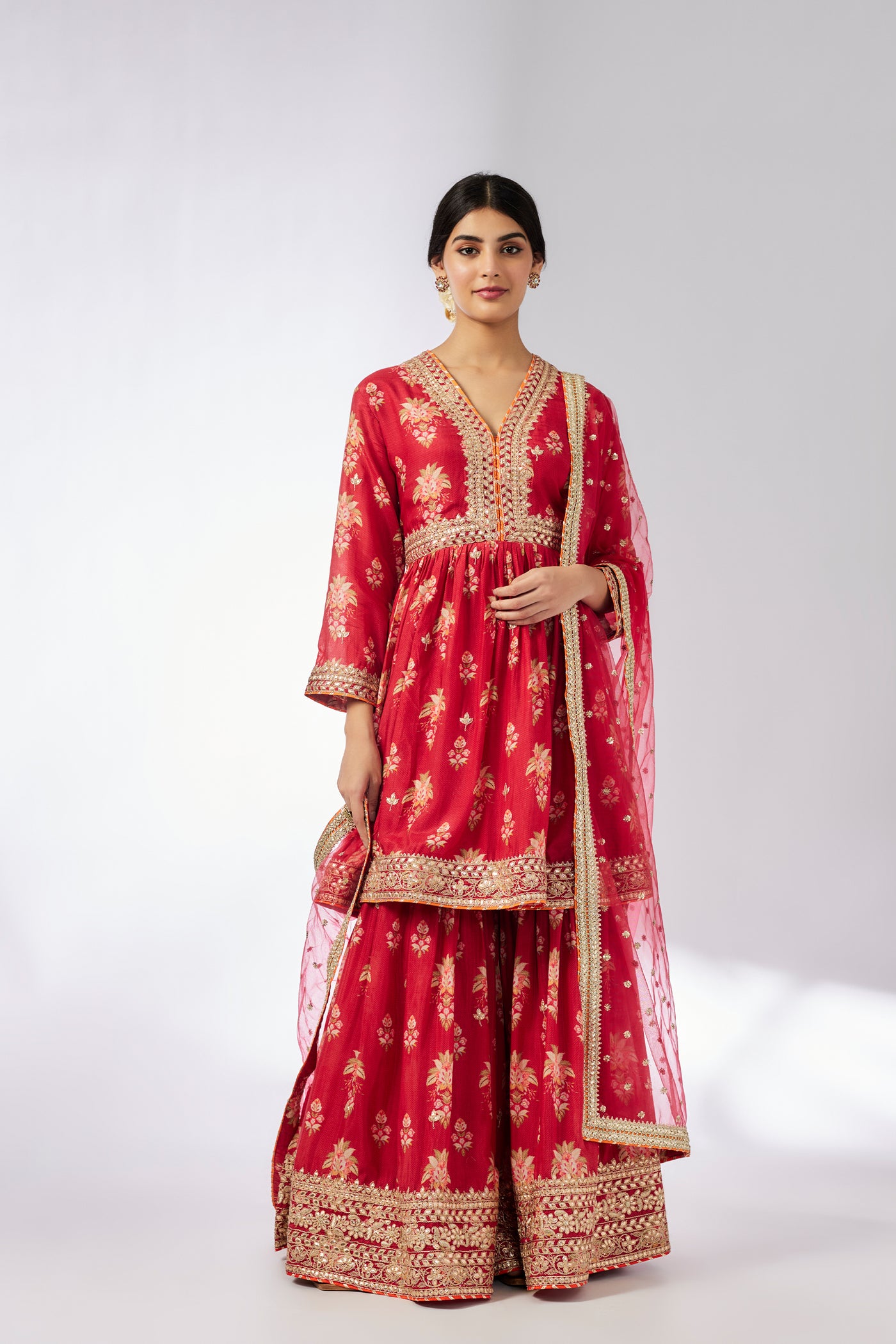 Gopi Vaid Samiksha Peplum Sharara Set Red indian designer wear online shopping melange singapore
