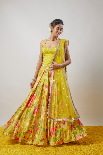 Gopi Vaid Shaila Lehenga Set Yellow Melange Singapore Online Shopping Womenswear