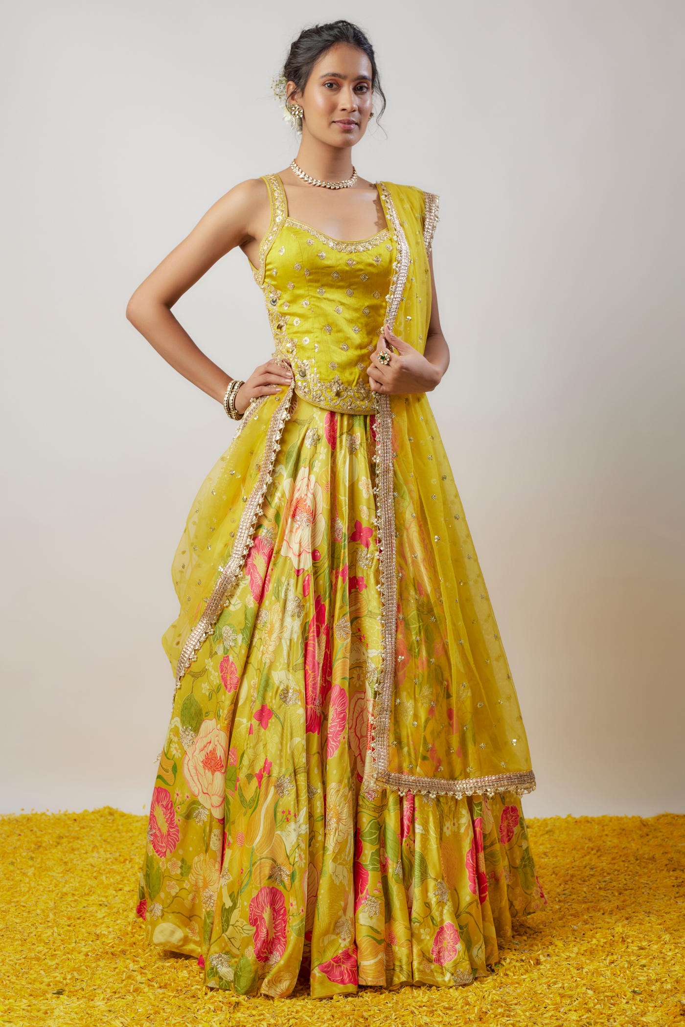 Gopi Vaid Shaila Lehenga Set Yellow Melange Singapore Online Shopping Womenswear