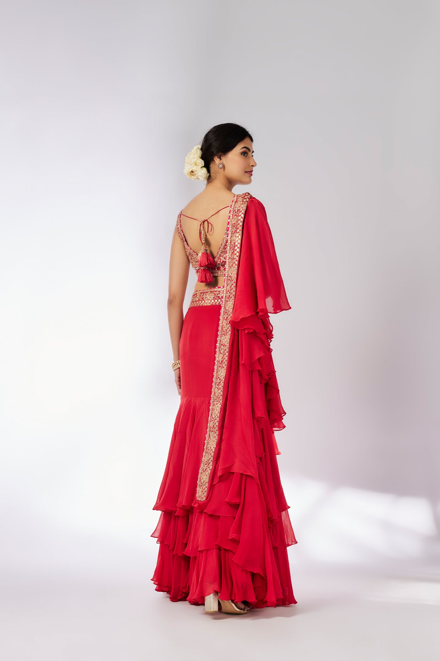 Gopi Vaid Shifa Saree Set Red indian designer wear online shopping melange singapore