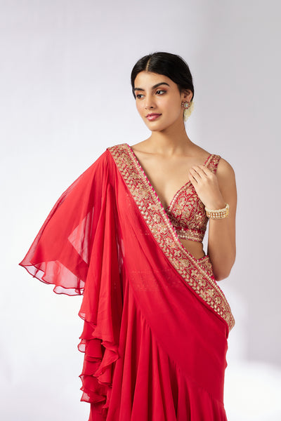 Gopi Vaid Shifa Saree Set Red indian designer wear online shopping melange singapore