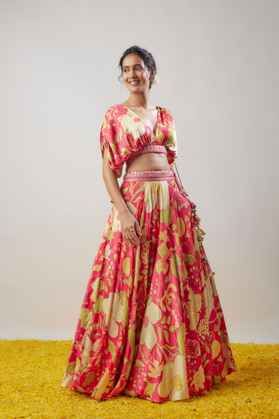 Gopi Vaid Tejal Victorian Skirt Set Cranberry Womenswear Online Shopping Melange Singapore