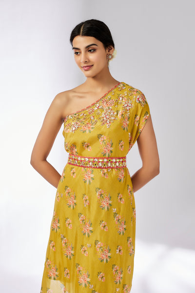 Gopi Vaid Zoya Dress Mustard indian designer wear online shopping melange singapore