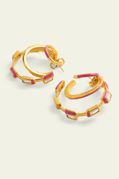 Isharaya Pink Enamel Triple Hoops indian designer wear online shopping melange singapore