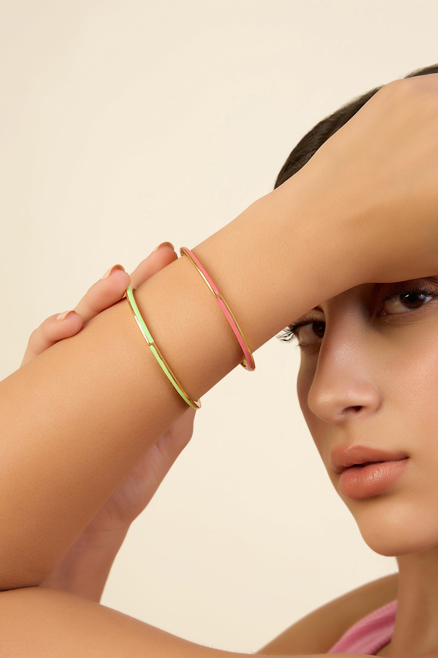 Isharaya Pink And Green Stackable Cuffs indian designer wear online shopping melange singapore