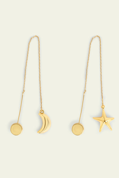 Isharaya Star And Moon Mismatched Threader Earrings indian designer wear online shopping melange singapore