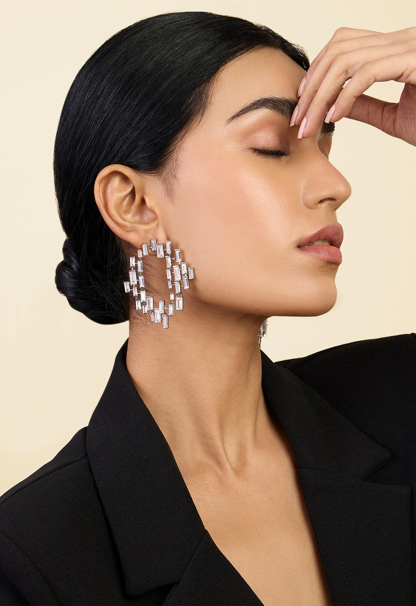 Isharya Abstract CZ Statement Studs In Rhodium Plating indian designer wear online shopping melange singapore