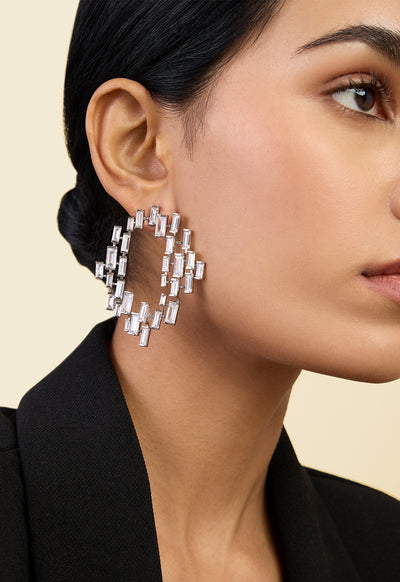 Isharya Abstract CZ Statement Studs In Rhodium Plating indian designer wear online shopping melange singapore