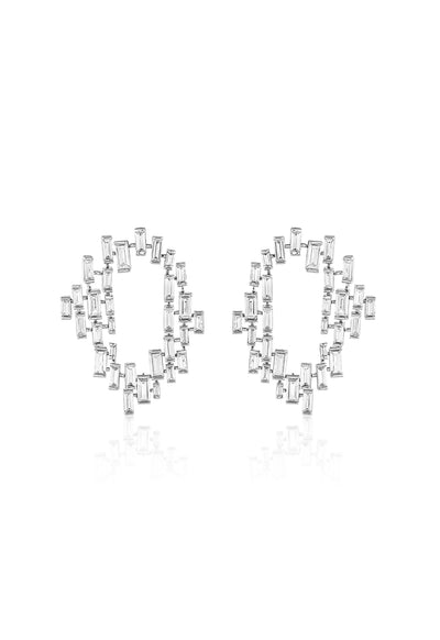 Isharya Abstract CZ Statement Studs In Rhodium Plating indian designer wear online shopping melange singapore